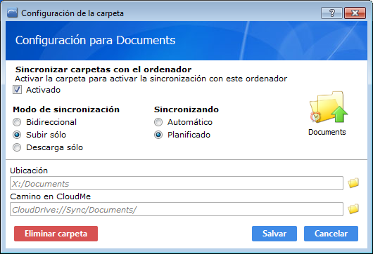 Configuración de carpetas sincronizadas
